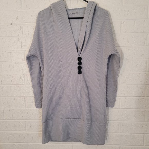 c apparel grey hooded button accent slouchy v-neck sweater dress - Picture 1 of 4